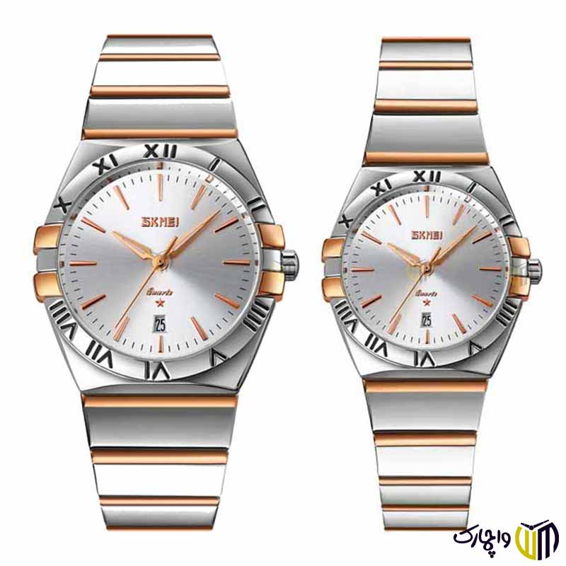 ساعت-ست-عقربه-ای-اسکمی-مدل-9257-نقره-ای-رزگلد ساعت مچی عقربه ای ست اسکمی مدل 9257 بند دو رنگ صفحه نقره ای