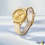 ساعت مچی عقربه ای کوارتز بند چرم زنانه برند نیوی فورس کد 5020 رنگ کرمی طلایی‎ ‎