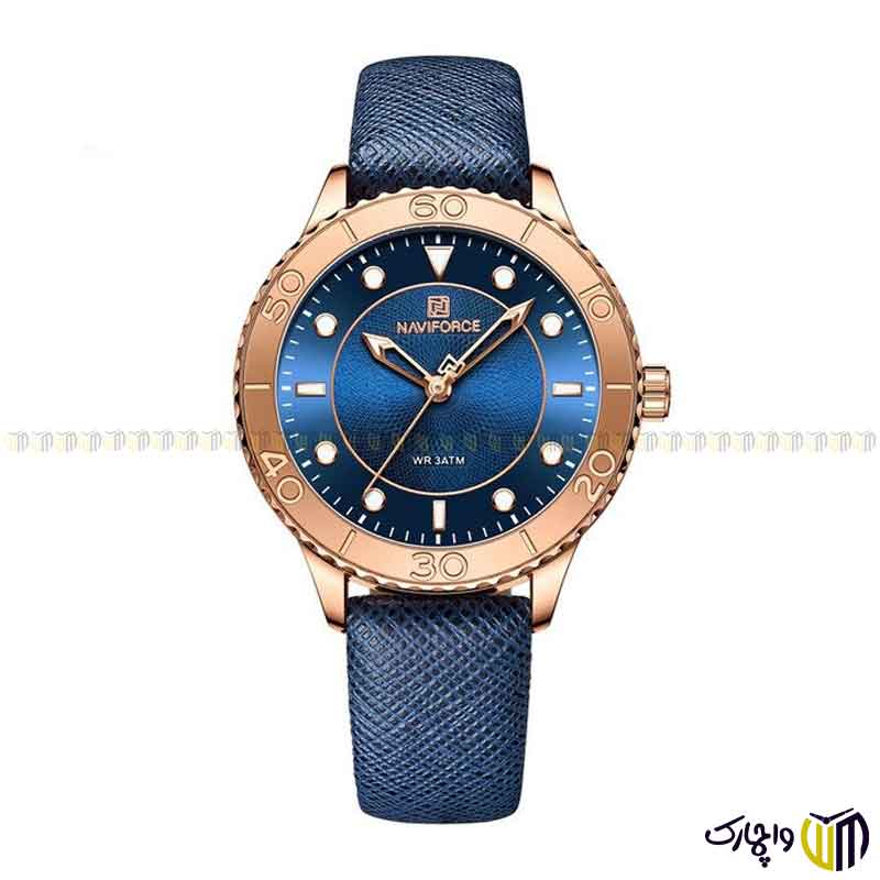 ساعت-مچی-عقربه-ای کوارتز-بند-چرمی-زنانه-برند-نیوی-فورس-مدل-5020-رنگ-سرمه-ای ساعت مچی عقربه ای کوارتز بند چرمی زنانه برند نیوی فورس مدل 5020 رنگ سرمه ای