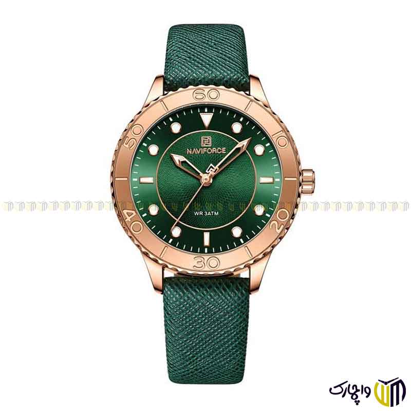 ساعت-مچی-عقربه-ای-کوارتز-بند-چرمی-زنانه-برند-نیوی-فورس-کد-5020-رنگ-سبز-زمردی ساعت مچی عقربه ای کوارتز بند چرمی زنانه برند نیوی فورس کد 5020 رنگ سبز زمردی