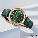 ساعت مچی عقربه ای کوارتز بند چرمی زنانه برند نیوی فورس کد 5020 رنگ سبز زمردی