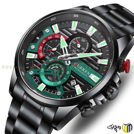 ساعت مچی عقربه ای کوارتز کرنوگراف مردانه برند کارن کد 8415 رنگ مشکی سبز
