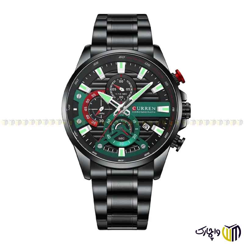 ساعت-مچی-عقربه-ای-کوارتز-کرنوگراف-مردانه-برند-کورن-کد-8415-رنگ-مشکی-سبز ساعت مچی عقربه ای کوارتز کرنوگراف مردانه برند کارن کد 8415 رنگ مشکی سبز