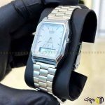 ساعت مچی عقربه ای دیجیتال اسپرت برند کاسیو سری ‏a230‎‏ رنگ نقره ای سفید ‏