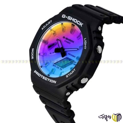 ساعت مچی دوزمانه اسپرت برند جیشاک کد ‏GA 2100SR‎‏ رنگ مشکی هفت رنگ