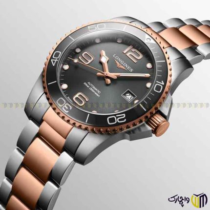 ساعت مچی عقربه ای اتومات برند لونژین طرح ‏hydroconquest‏ رنگ رزگلد نقره ای صفحه خاکستری
