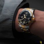 ساعت مچی عقربه ای اتوماتیک برند لانژین طرح ‏hydroconquest‏ رنگ طلایی نقره ای صفحه مشکی