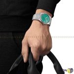 ساعت مچی عقربه ای برند تیسوت طرح‎ prx ‎تمام استیل رنگ نقره ای سبز تیفانی
