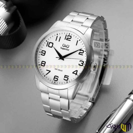 ساعت مچی عقربه ای مردانه کوارتز برند کیو اند کیو ‏Q&Q‏ طرح ‏C51A 002VY‎‏ رنگ سفید نقره ای